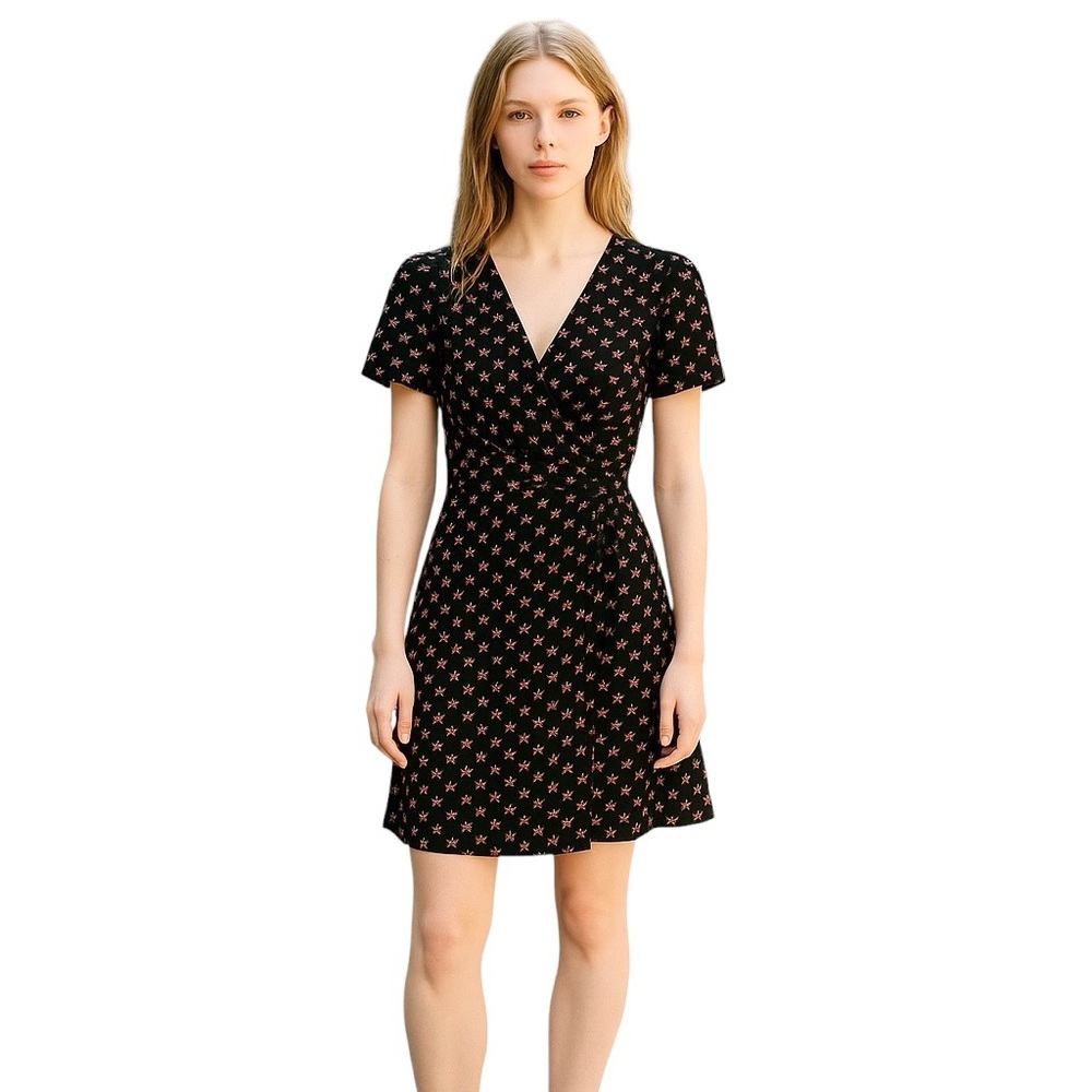 Reformation Floral Wrap Dress Short Sleeve Dark Blue Size 6
